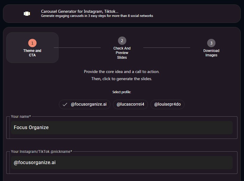 Carousel Generator for Instagram, Tiktok and other 8 Social Media